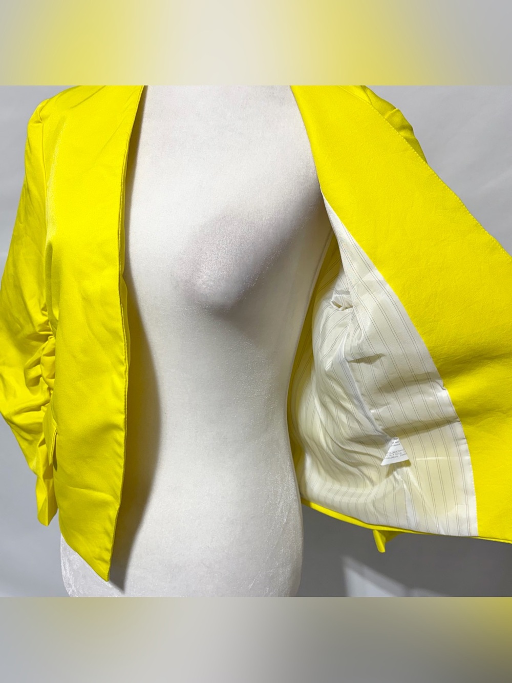 New H&M Ruched Sleeves Open Front Blazer Bright Yellow Size 12 - Picture 10 of 14